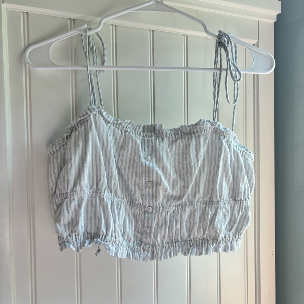 Aerie Coastal Blue and White Striped Cropped Tanktop with String Straps
